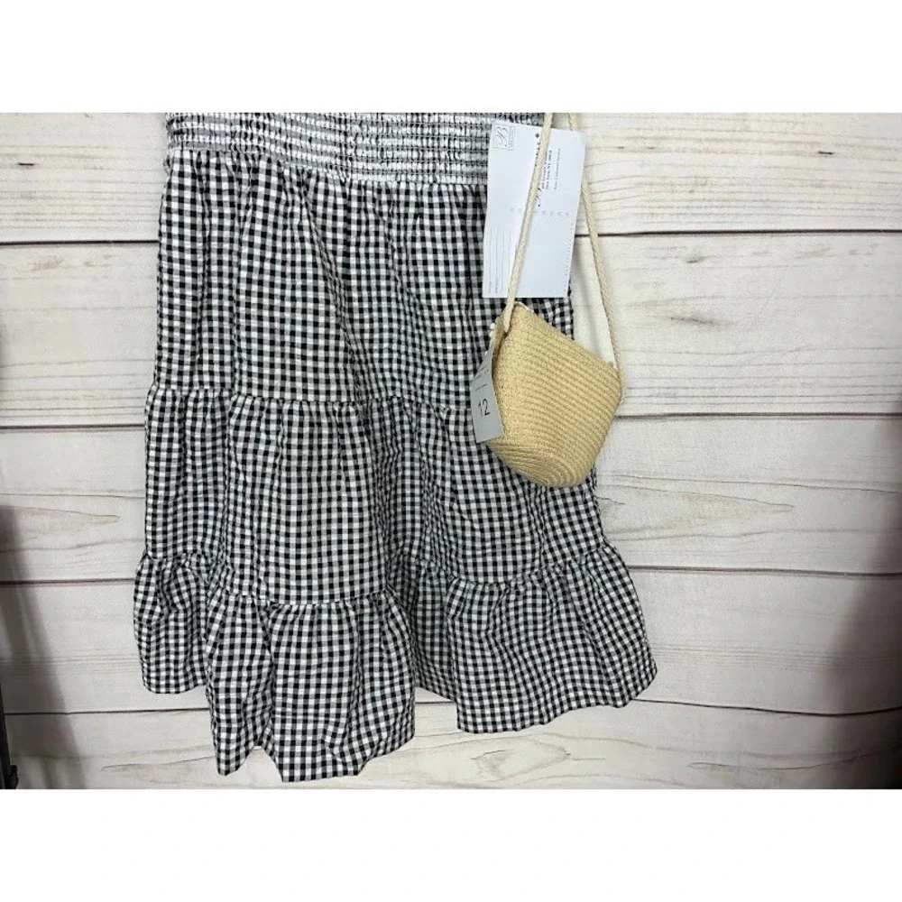 Bonnie Jean Girls Gingham Smocked Tiered Dress with Daisy Trim & Purse Size 12
